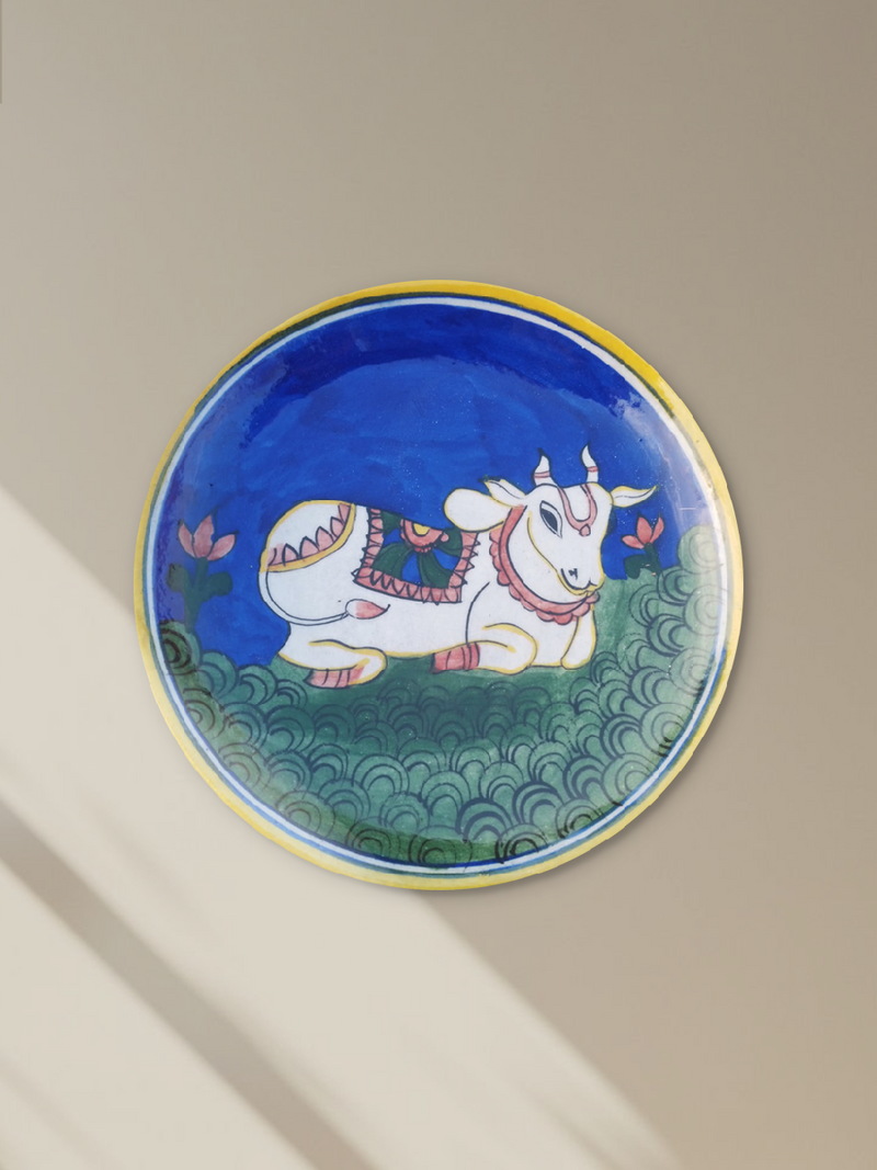 Shop A Cow on a plate In Blue Pottery plates by Gopal Lal Kharol