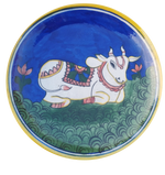 Buy A Cow on a plate In Blue Pottery plates by Gopal Lal Kharol