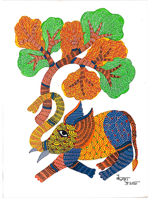 Purchase A Kaleidoscope of Splendor: Celebrating Gond Art's Vibrancy and Symbolism Gond Painting by Kailash Pradhan