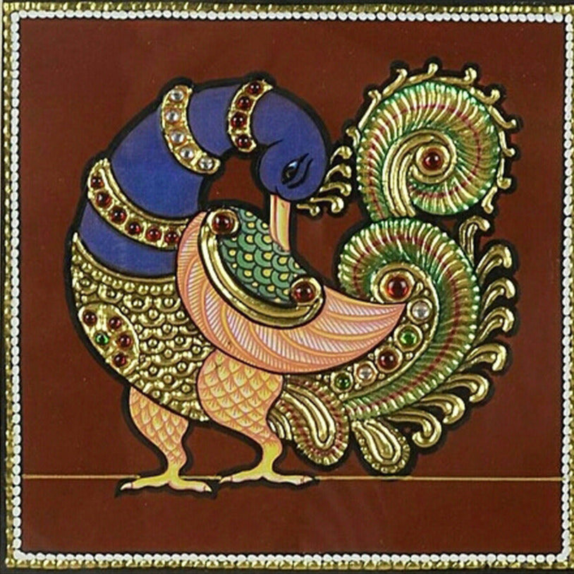 A Peacock, Tanjore Art by Sanjay Tandekar