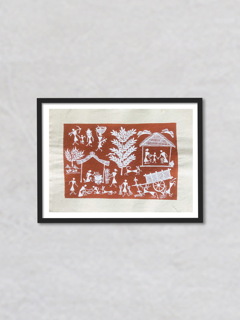 A Rural Countryside, Warli Art by Dilip Bahotha