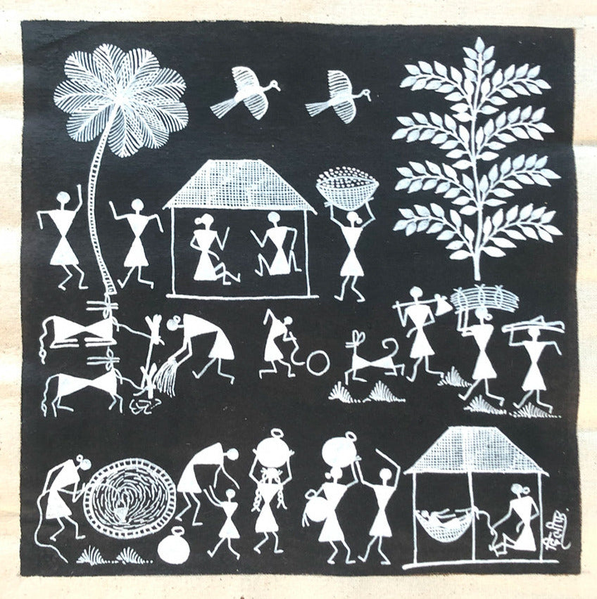 A Rural Countryside, Warli Art by Dilip Bahotha