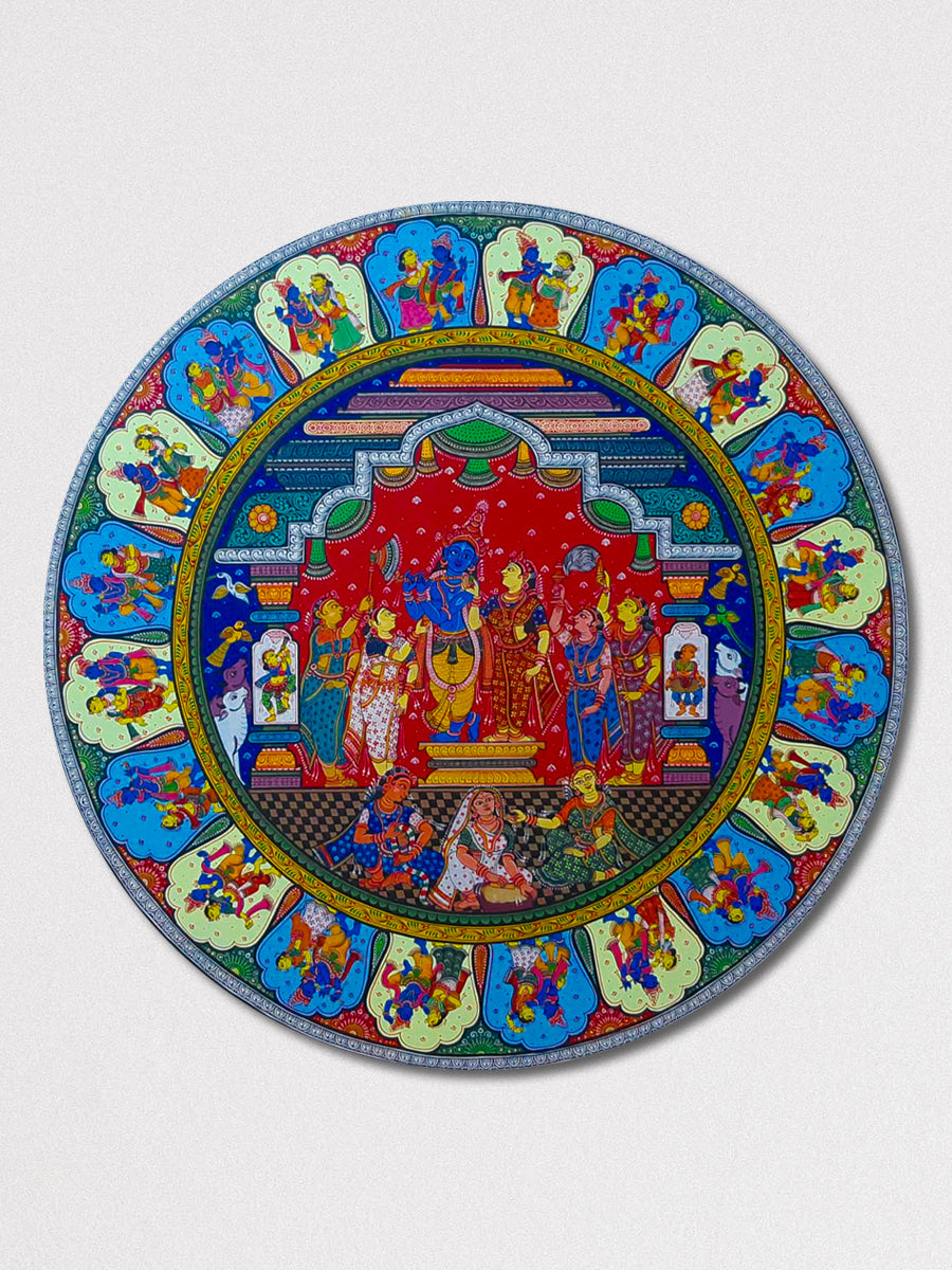 Radhna Krishna  Pattachitra Wooden Wall Plates for Sale