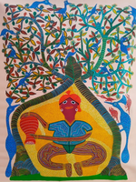 Buy A Villager under Akshaya Vata in Bhil Painting by Bhuri Bai