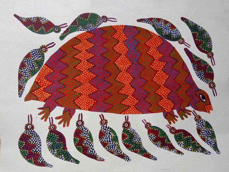 Buy A turtle Bhil art by Shersingh Bhabor