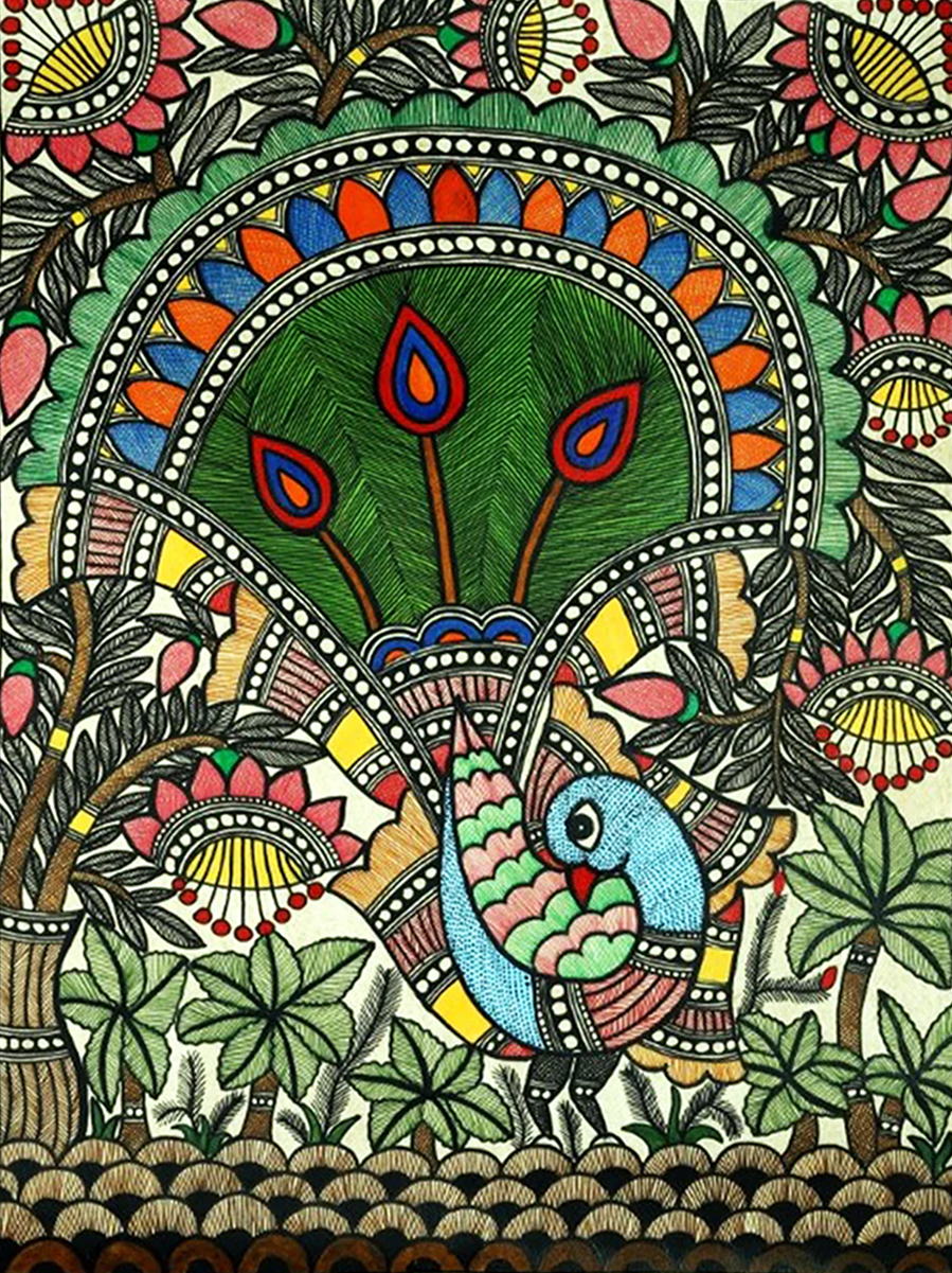 Shop Dancing Peacock Madhubani Painting by Ambika Devi