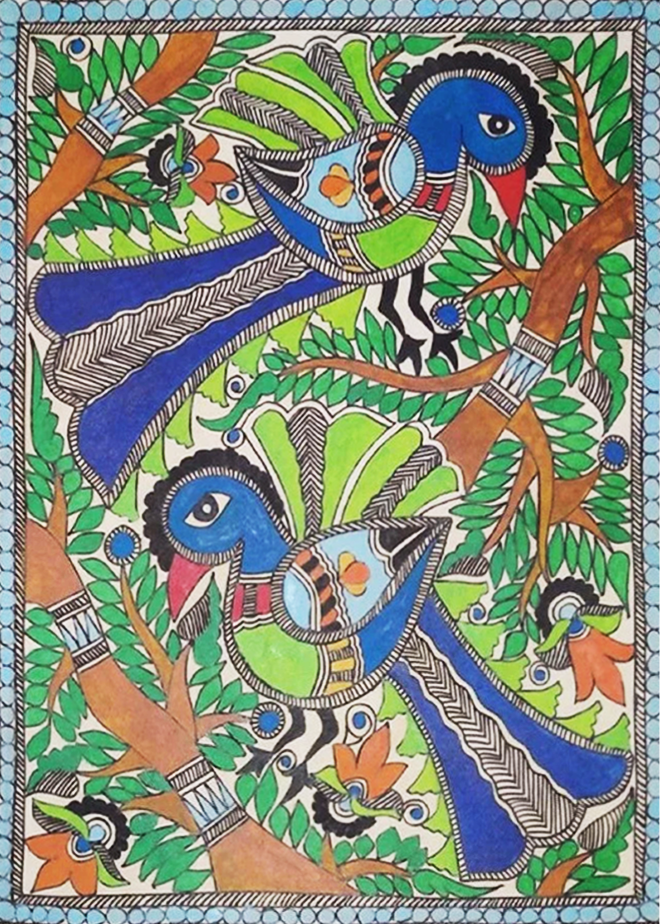 Shop Splendid Plumage: Ambika Devi's Madhubani Masterpiece