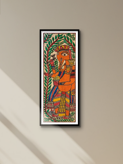 Ganesha in Greens Madhubani Painting by Ambika Devi for sale