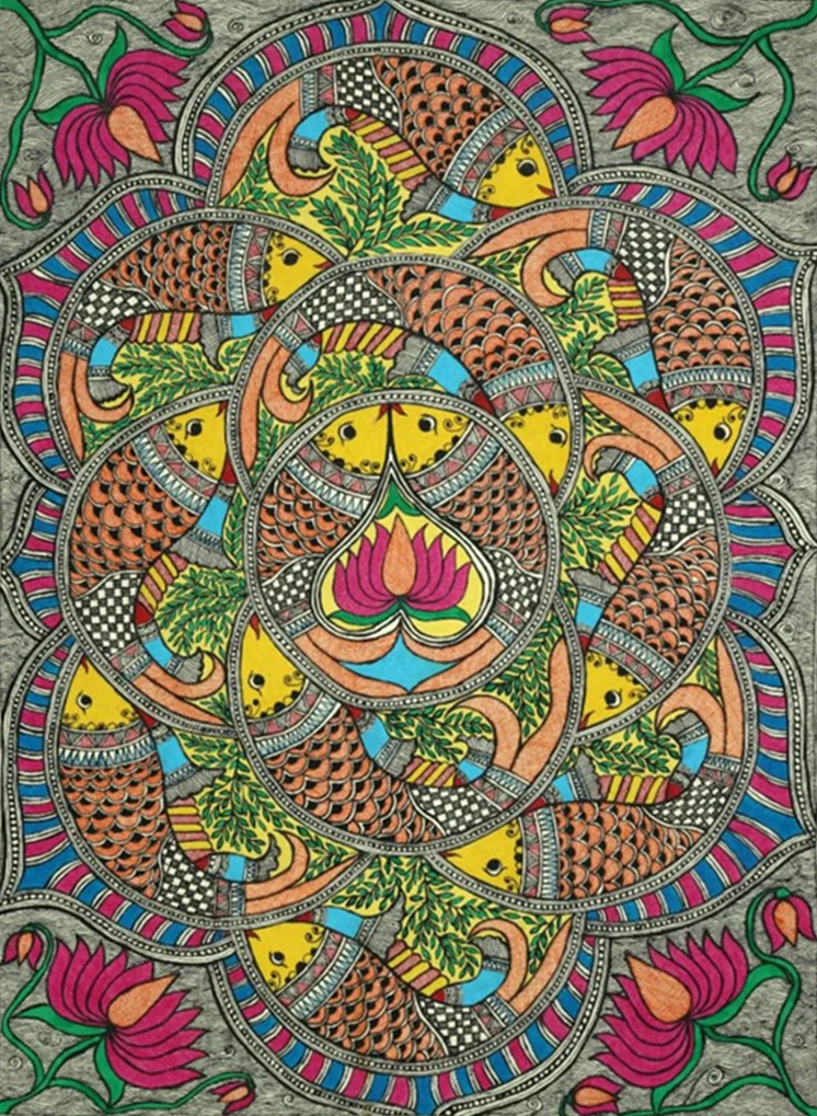 Shop Fishes in a Pond Madhubani Painting by Ambika Devi