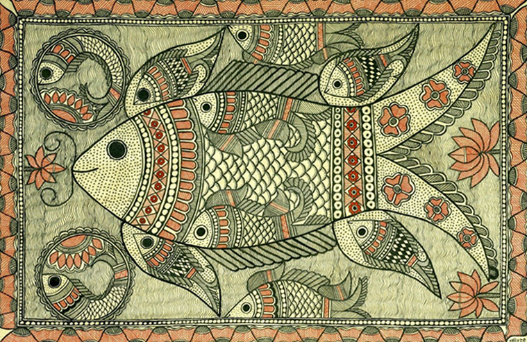 Shop Follow the Fish Madhubani Painting by Ambika Devi