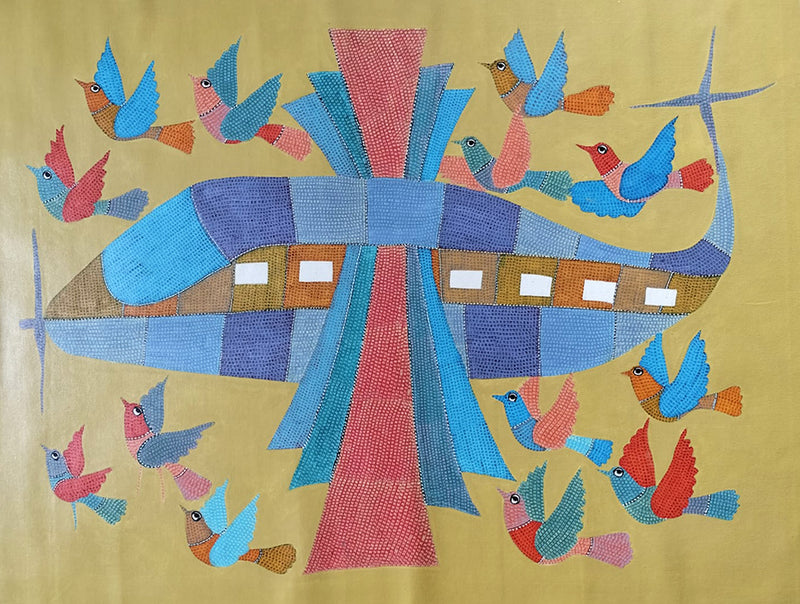 Shop Airplane and Birds in Gond by Gareeba Singh Tekam