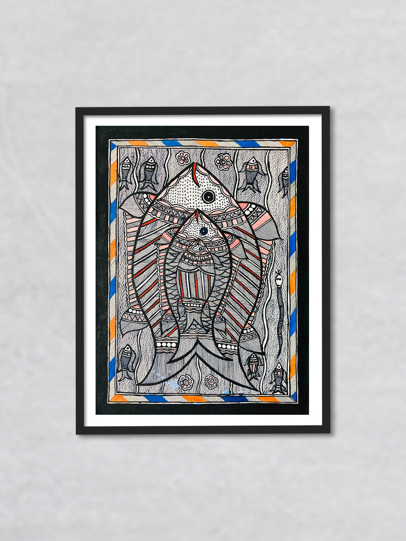 Aquatic Harmony - Captivating Pristine Habitat Madhubani Art by Ambika Devi