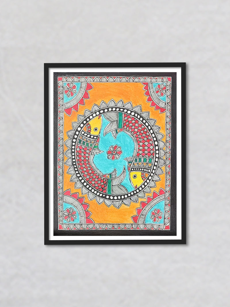 Aquatic serenade - Vibrant Symphony of Madhubani, Madhubani Painting by Priti Karn