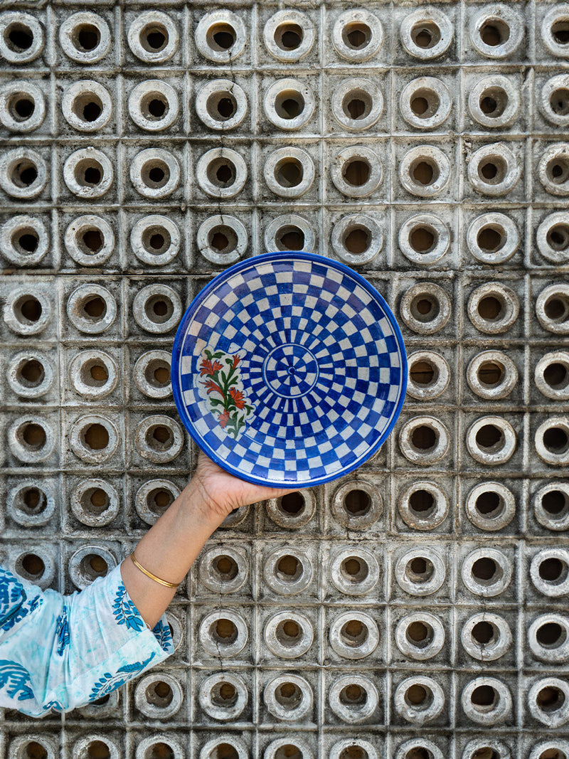 Handcrafted Floral Wall Plate Blue Pottery for Sale