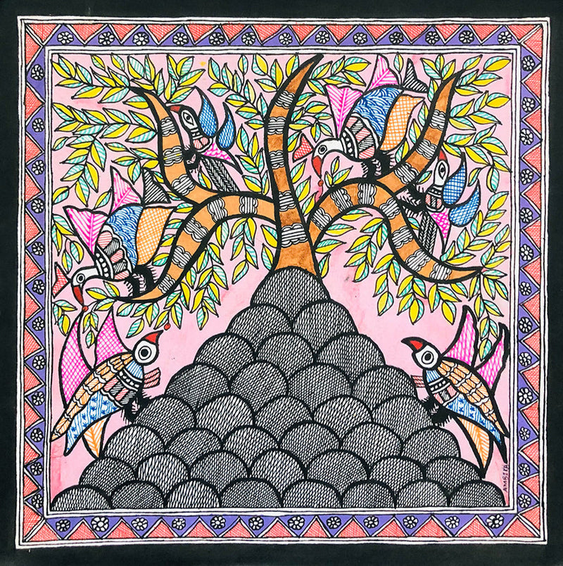 Avian Symphony, Madhubani Art 