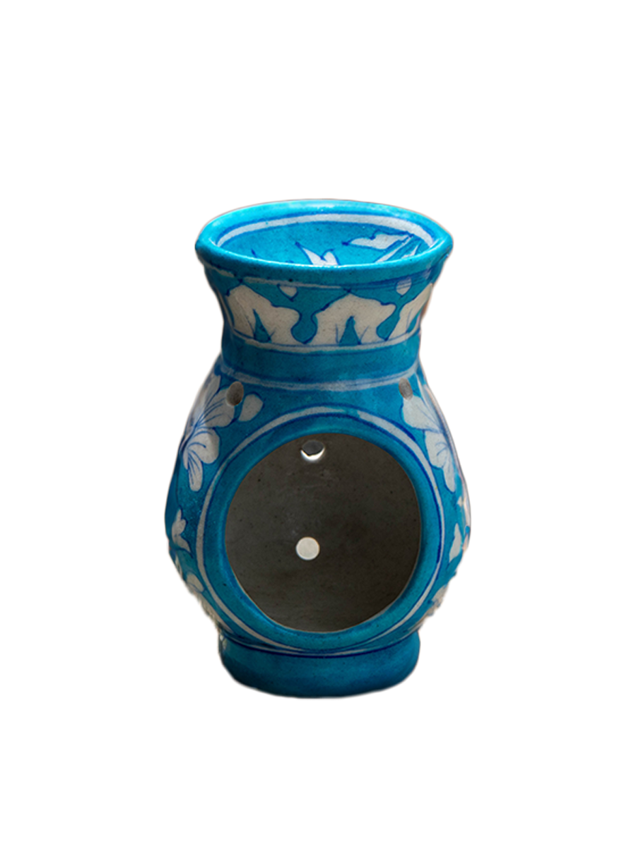 Azure Tranquility: Tealight Holders in a Floral Embrace Tealight holder Blue Pottery By Gopal Saini for sale