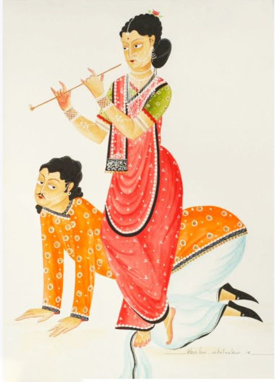 Shop Babu Biwi Kalighat Painting by Bhaskar Chitrakar