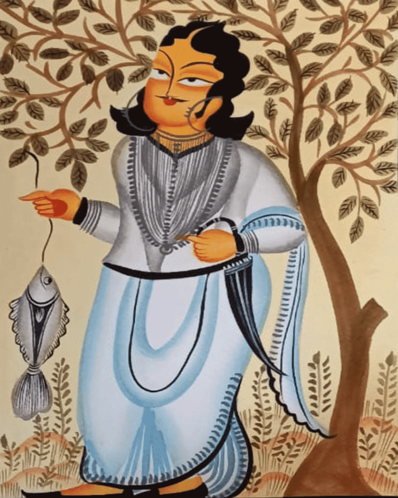 Shop Babu with Fish in Kalighat by Uttam Chitrakar