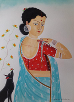 Buy Biwi with her Dog Series: Kalighat by Bhaskar Chitrakar