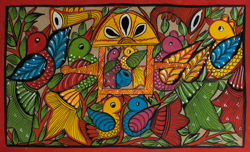 Bird marriage in Santhal-Tribal Pattachitra by Manoranjan Chitrakar