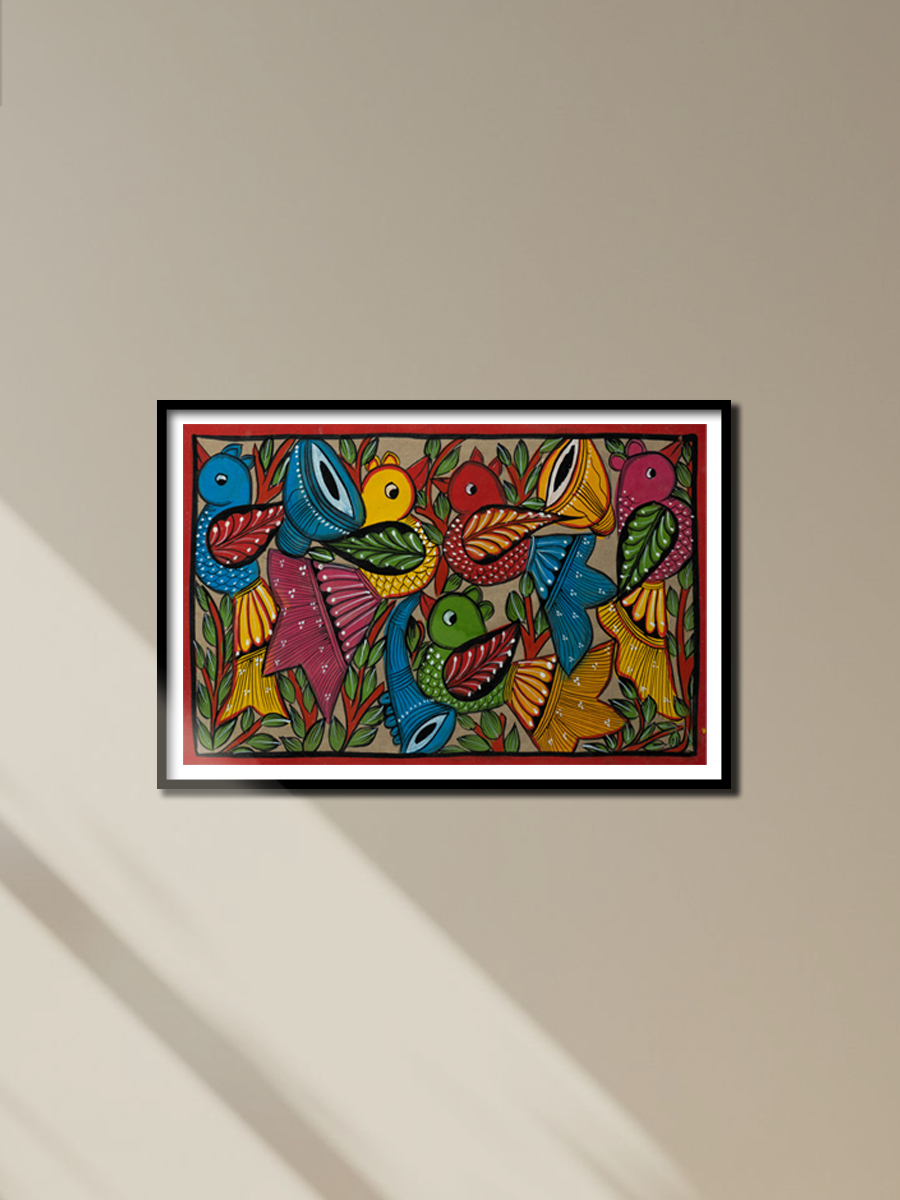 Bird marriage scene: Santhal-Tribal Pattachitra