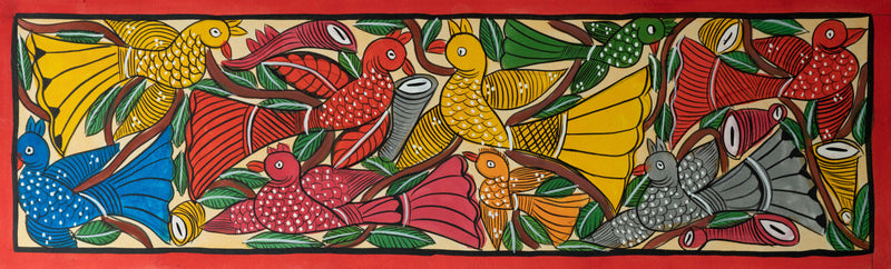 Birds in group: Santhal-Tribal Pattachitra by Manoranjan Chitrakar