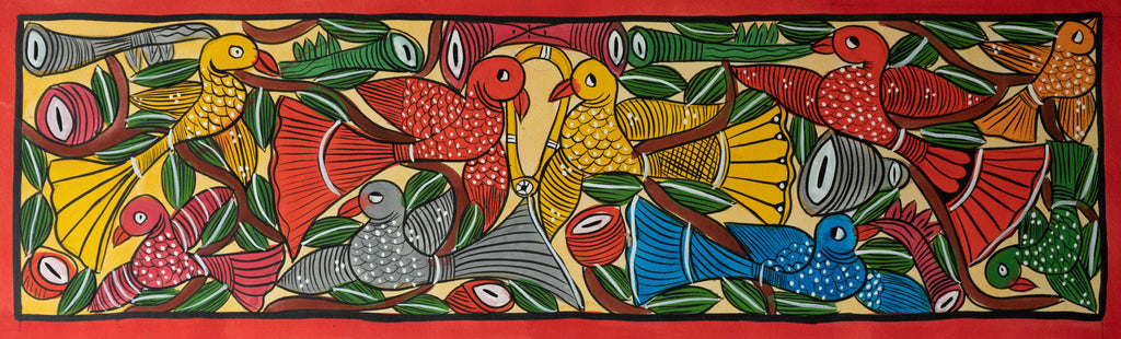 Shop Birds in light hues: Santhal-Tribal Pattachitra by Manoranjan Chitrakar