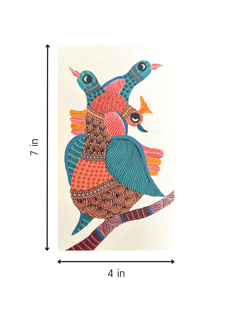 Birds with Peacock In Gond artwork for sale