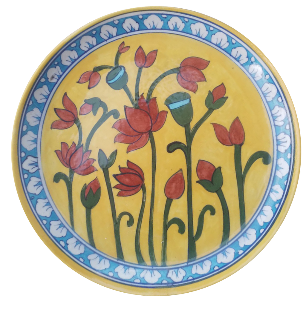 Buy Blooming flowers on plate in Blue pottery 