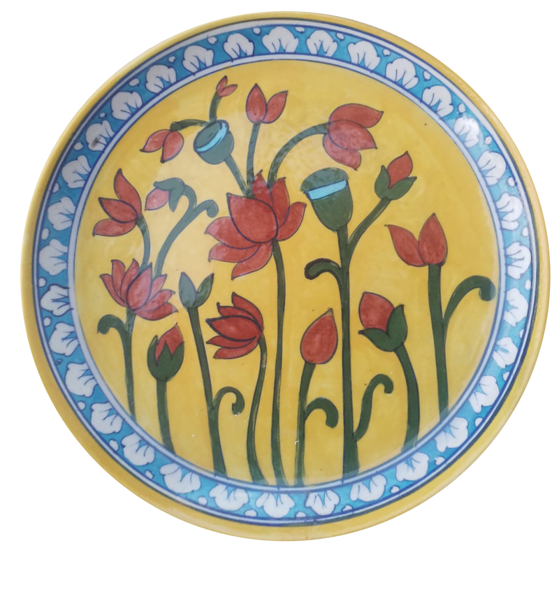 Buy Blooming flowers on plate in Blue pottery 