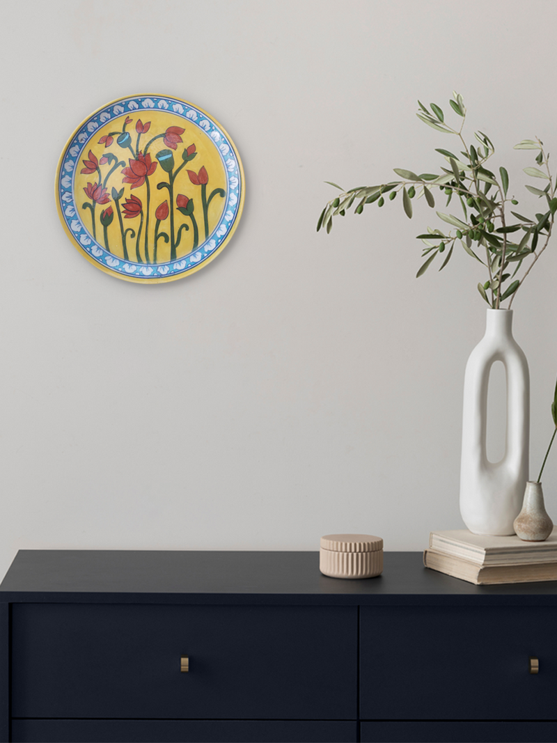 Blooming flowers on plate in Blue pottery  for sale