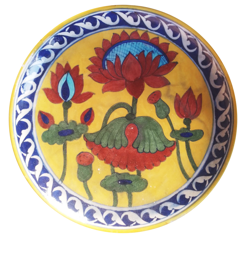 Buy Blossoming Lotus Flower on a plate in Blue Pottery