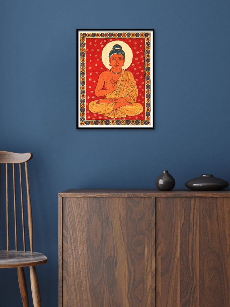 Buddha in Viktara Mudra Kalamkari Painting by Siva Reddy