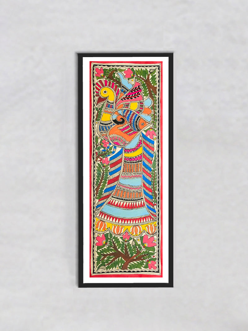 Celestial Companions Peacock's Plume and the Fish's Tale Madhubani Art by Ambika Devi