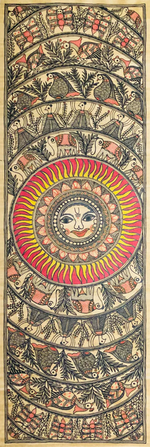 Celestial Rhythms: Circle of Harmony Madhubani Art by Ambika Devi