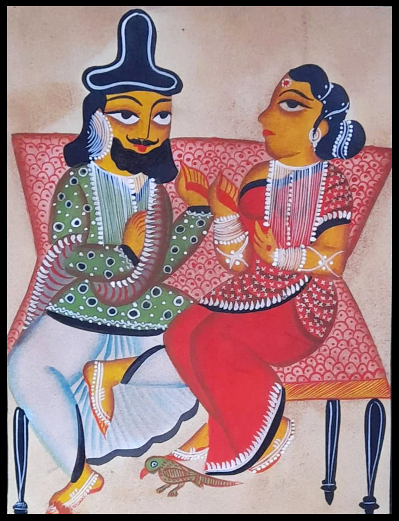 Cherished Moments: Uttam Chitrakar's Kalighat Couple