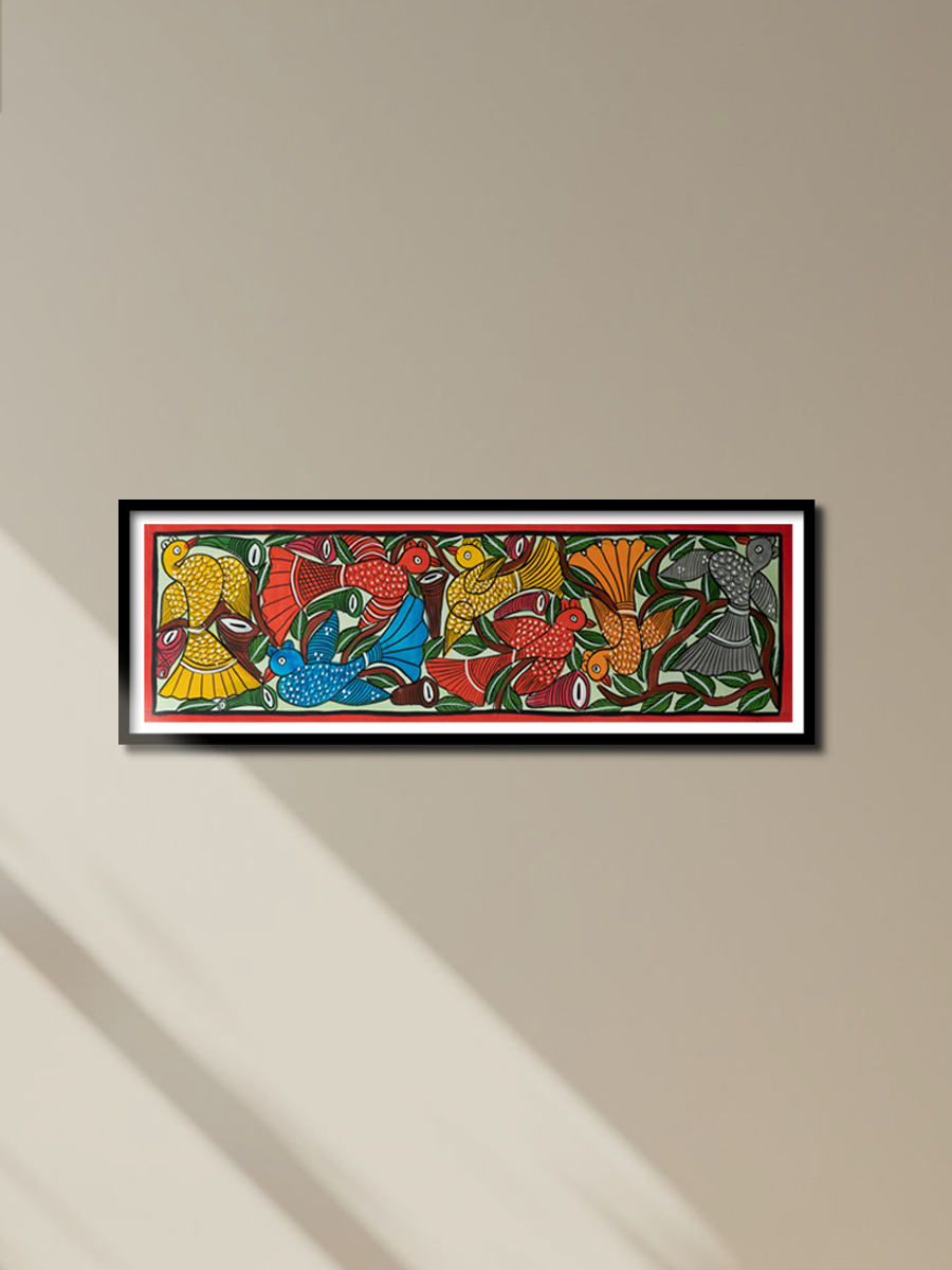 Colorful visual of birds: Santhal-Tribal Pattachitra by Manoranjan Chitrakar