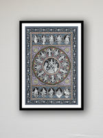 Cosmic Transformations: The Divine Blessings of Lord Krishna Pattachitra Painting on a canvas by Apindra Swain  for sale