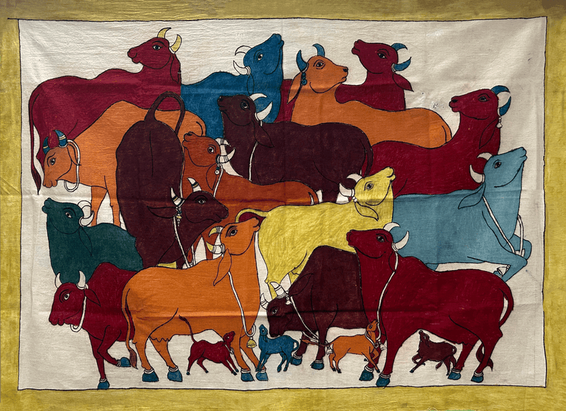 Buy Cows Kalamkari art by K Siva Reddy