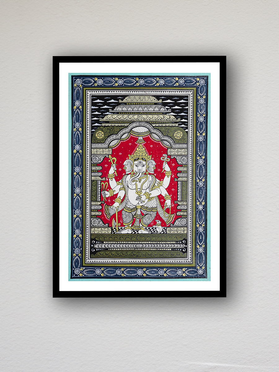 Crimson Divinity: The Pattachitra Artwork of Lord Ganesh Pattachitra Painting on a canvas by Apindra Swain for sale