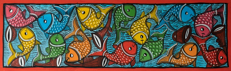 Crowd of Fishes in Santhal Tribal Pattachitra