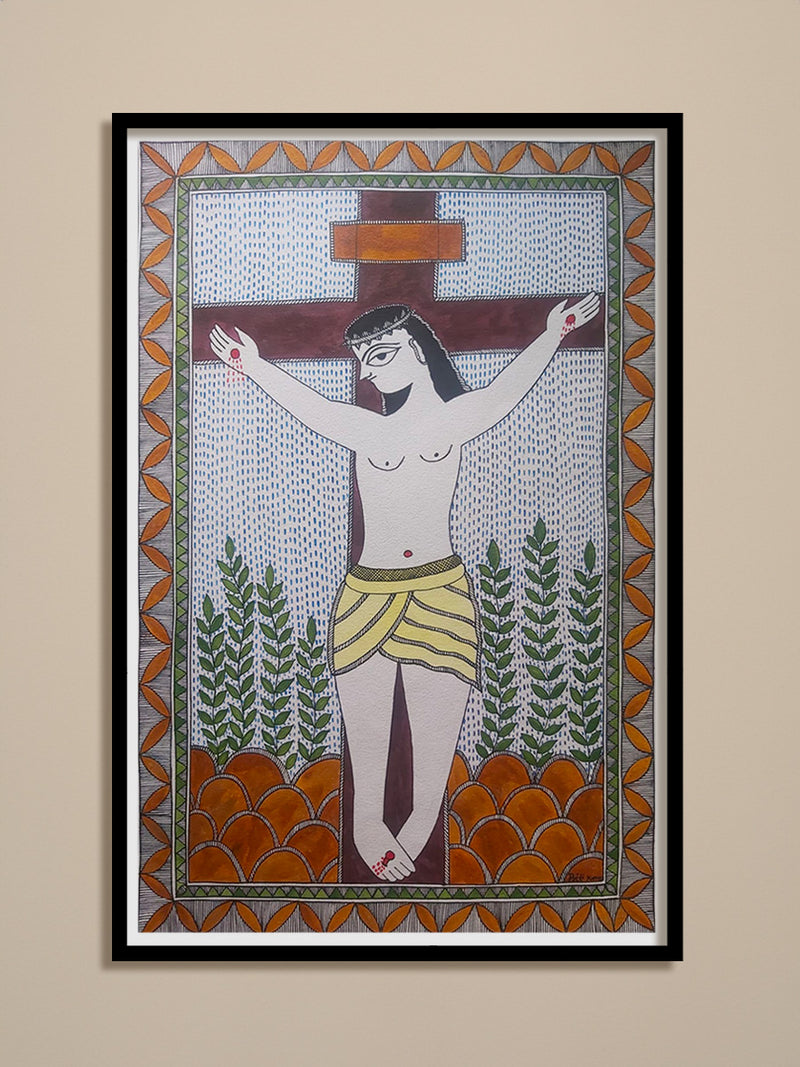 Crucifixion of Jesus in Madhubani painting by Priti Karn for Sale