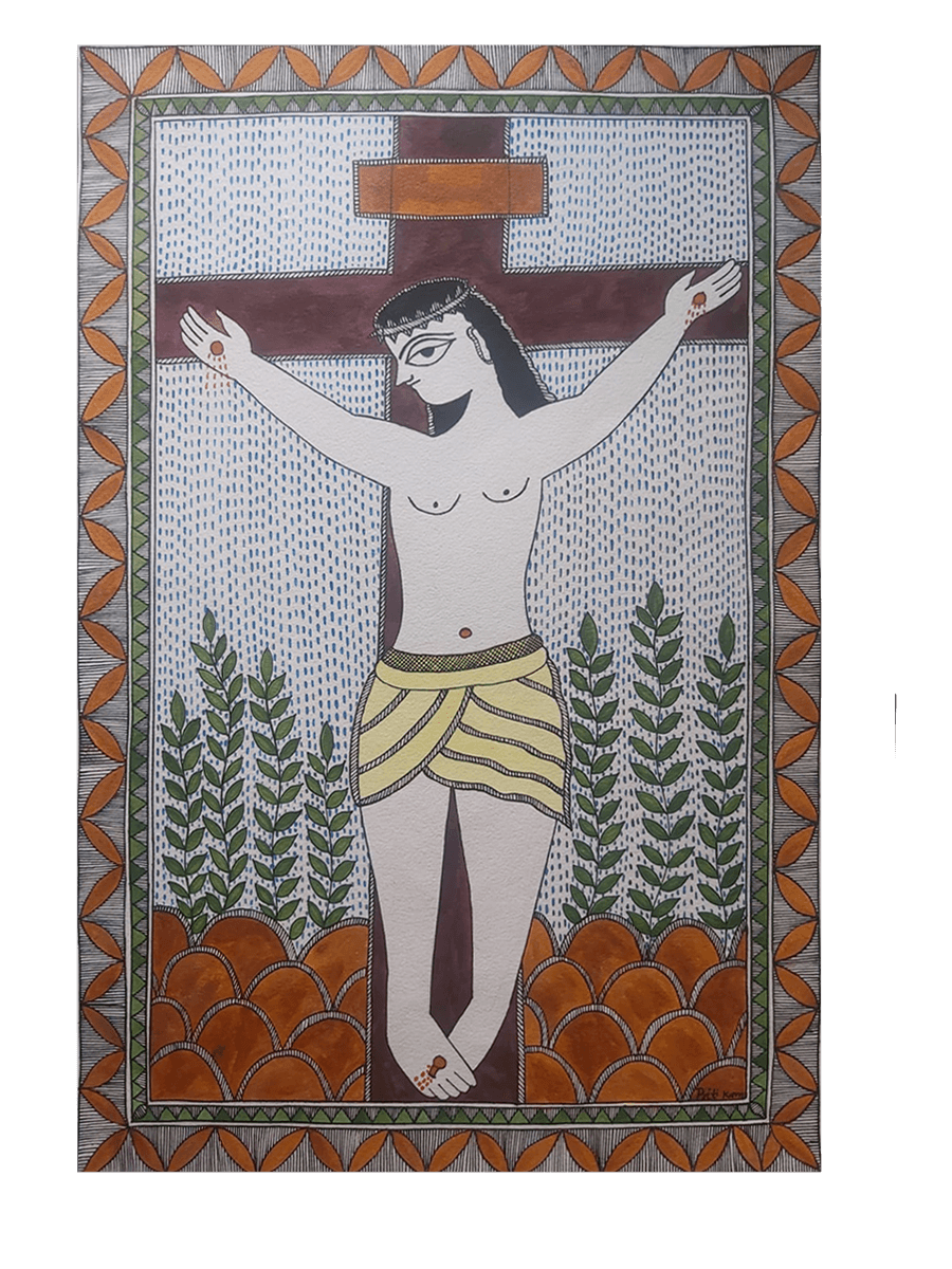 Shop for Crucifixion of Jesus in Madhubani painting by Priti Karn at memeraki.com