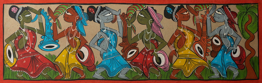 buy Dance of tribal people: Santhal-Tribal Pattachitra by Manoranjan Chitrakar