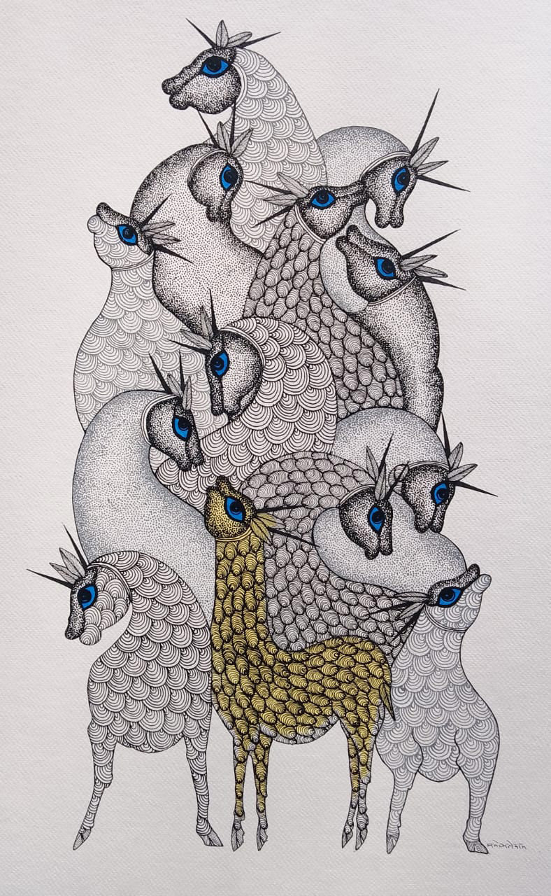 Buy Deer in Gond art by Manoj Tekam