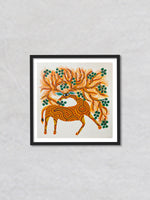 Deer with a Tree, Bhil Art by Geeta Bariya