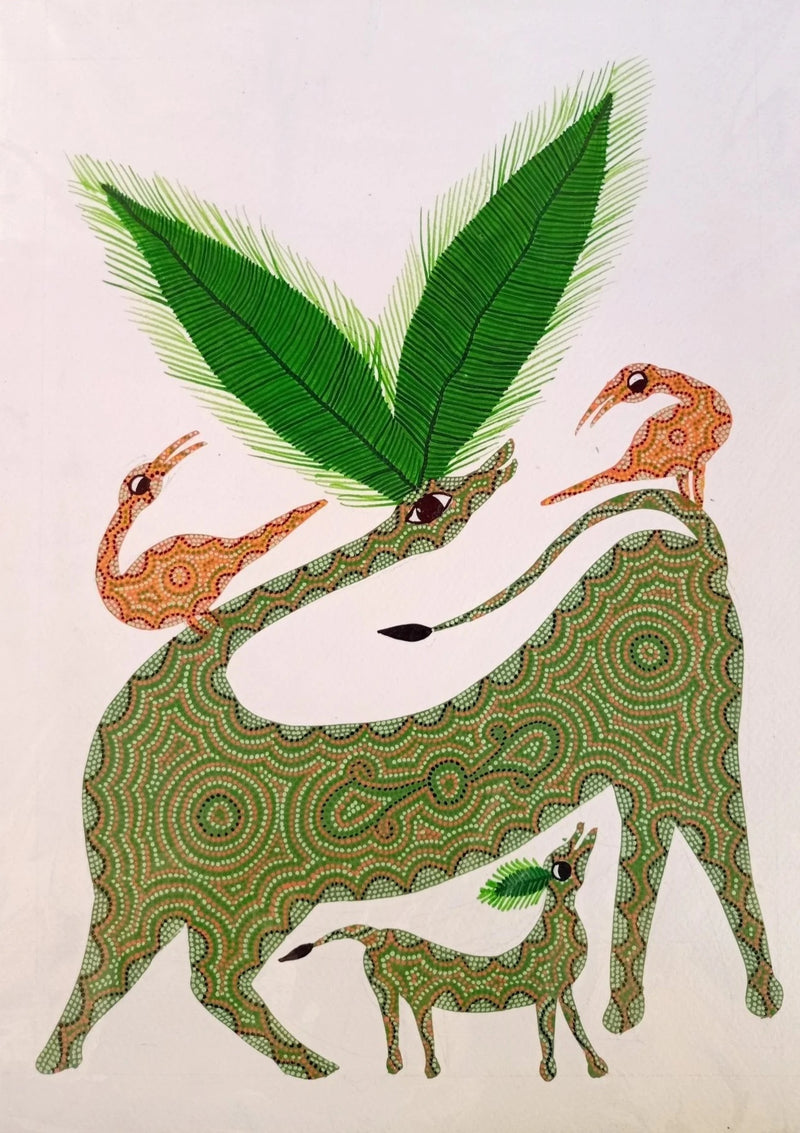 Buy Deers and Birds Bhil Painting by Geeta Bariya