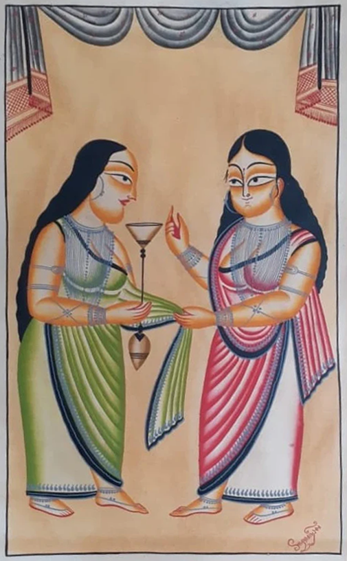 Buy Delightful Friendship:Kalighat painting by Hasir Chitrakar