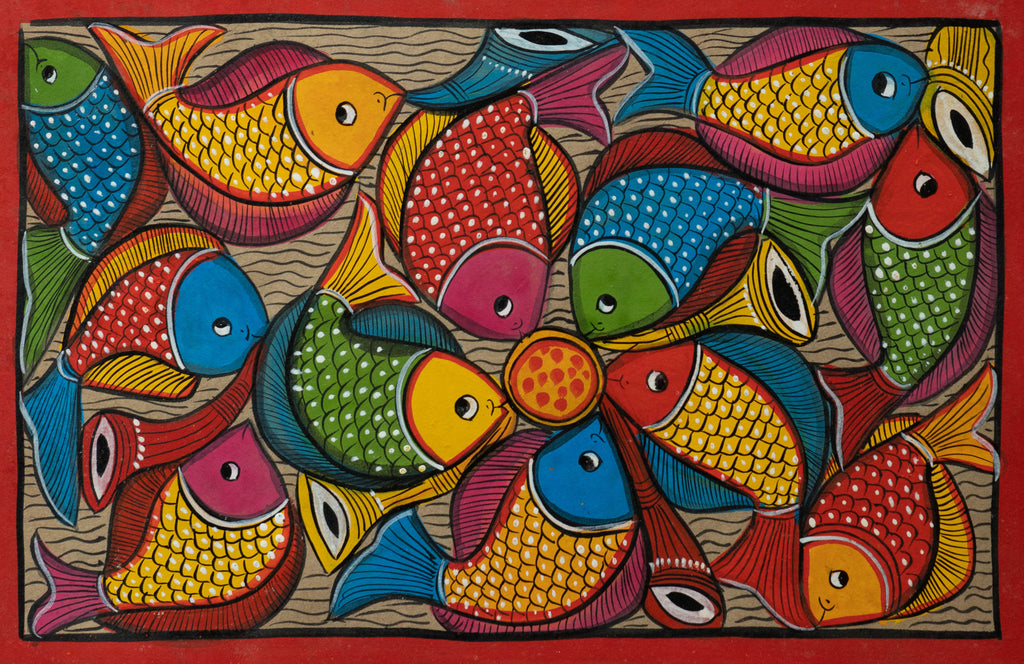 Depiction of fish marriage: Santhal-Tribal Pattachitra by Manoranjan Chitrakar