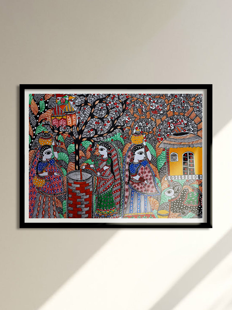 Depiction of women near the well: Madhubani by Vibhuti Nath